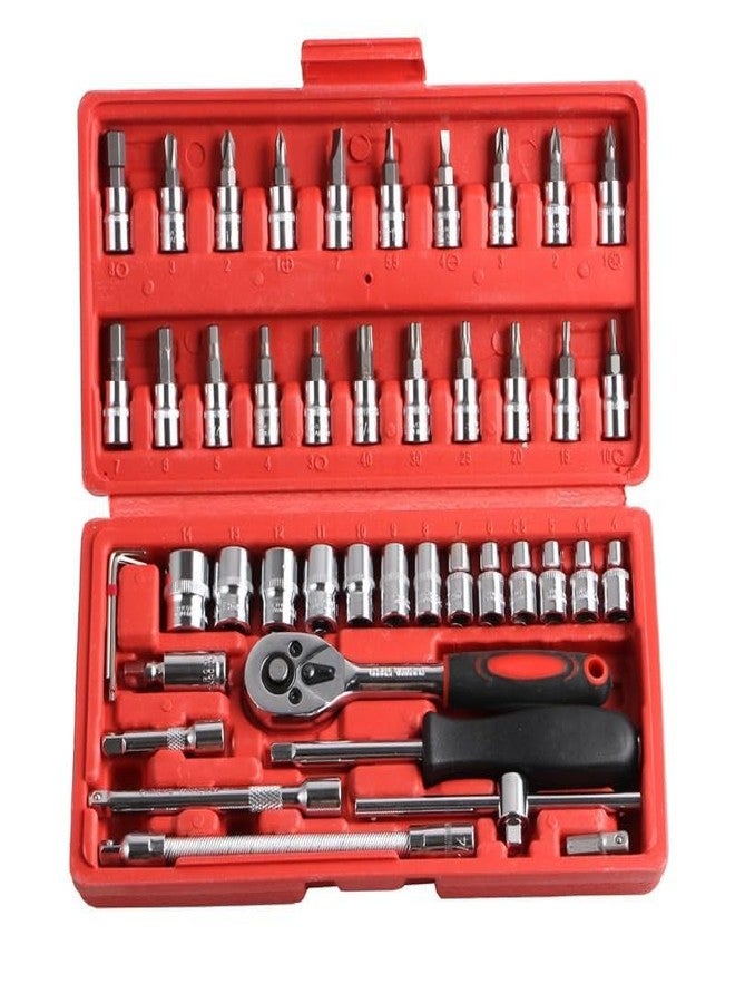 GJ 46 Piece 1/4" Drive Socket Ratchet Wrench Bit Repair Tool Kit - Ideal for Automotive Repairs, Mechanics, Chrome Vanadium Steel, Ergonomic Design, Quick-Release Ratchet Handle, Portable Case - Image 3